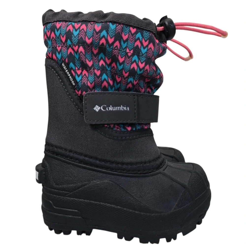 Columbia Kids Waterproof Winter Snow Boots Pink Teal Zig Zag Girls Size 6